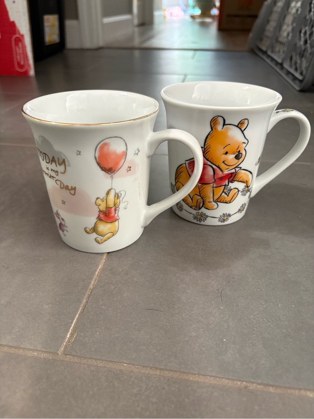 Winnie the Pooh Porcelain Mug Set - White with Red & Yellow Accents
